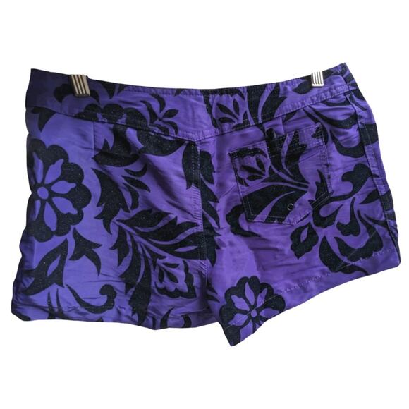 Y2K Hurley Sparkle Board Shorts 7 Juniors Purple Tropical Black Velvet Burnout - Picture 5 of 9